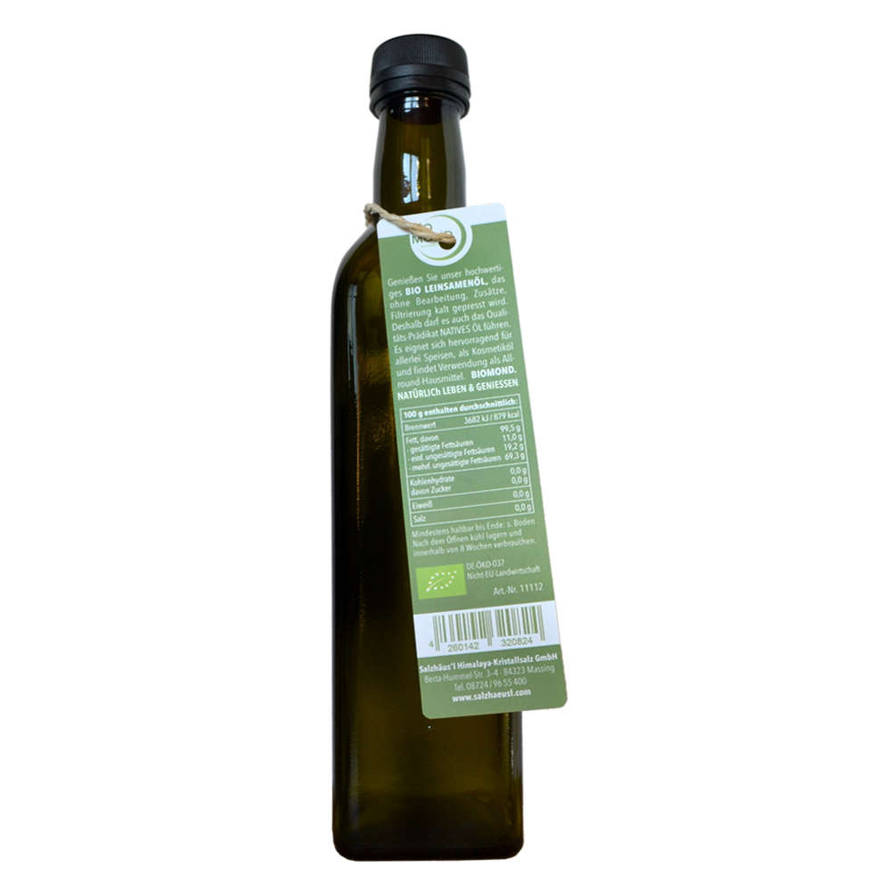 Bio Leinsamenöl 500ml, ungeröstet, ungefiltert, tagesfrisch