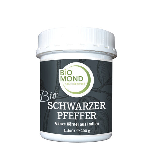 Bio Schwarzer Pfeffer 200g, ganze Körner Piperin