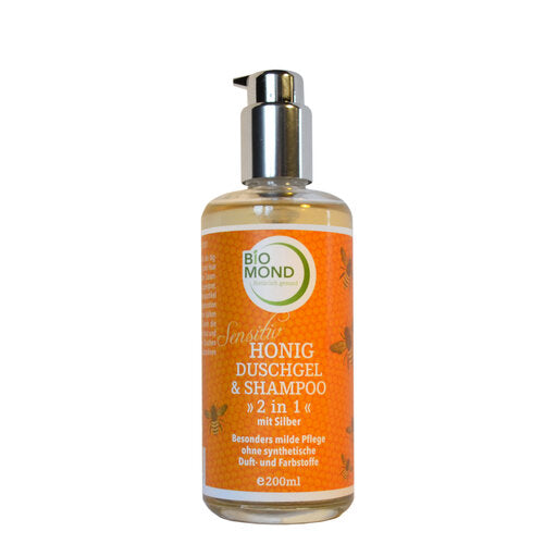 Honig Duschgel & Shampoo 200ml, im Glasspender, mit Silber, Naturkosmetik