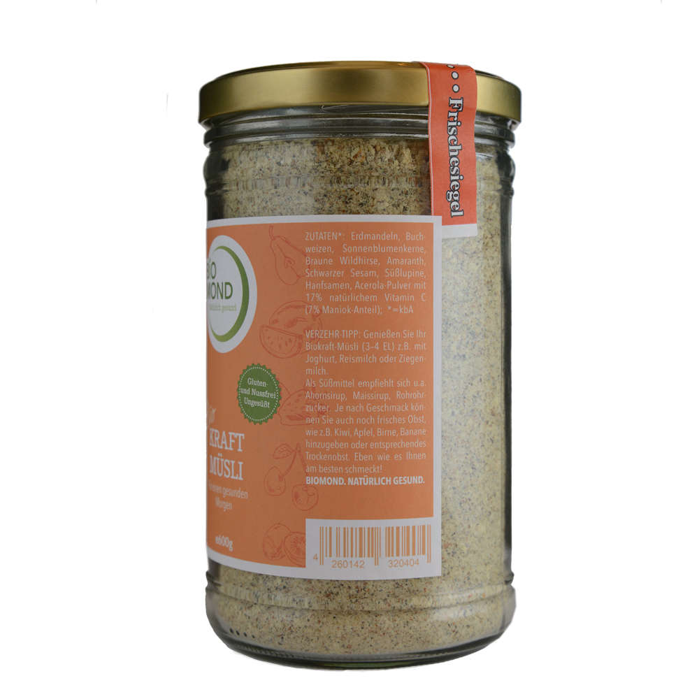 Biokraft-Müsli 600g, glutenfrei, nussfrei, ungesüßt, Vitamin-C, im Glas