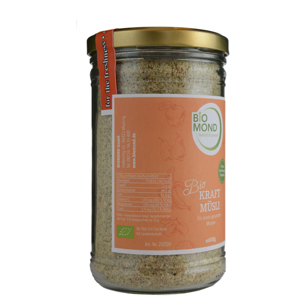 Biokraft-Müsli 600g, glutenfrei, nussfrei, ungesüßt, Vitamin-C, im Glas