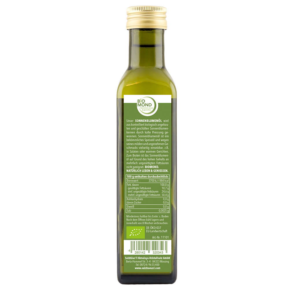 Bio-Sonnenblumenöl 250ml, nicht geröstet, ungefiltert