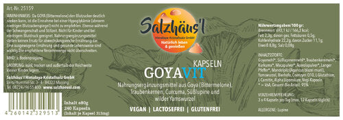 GOYAVIT Bittermelone Kapseln 240 Stück + Curcuma / Traubenkernmehl / Yams