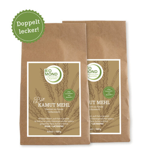 Bio Kamut Urweizen 1000g, 2x1kg Vollkornmehl, Khorasan-Weizen
