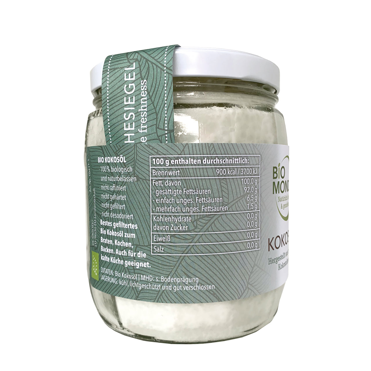 Bio Kokosöl 1000ml, zum Kochen, aus frischen Kokosnüssen