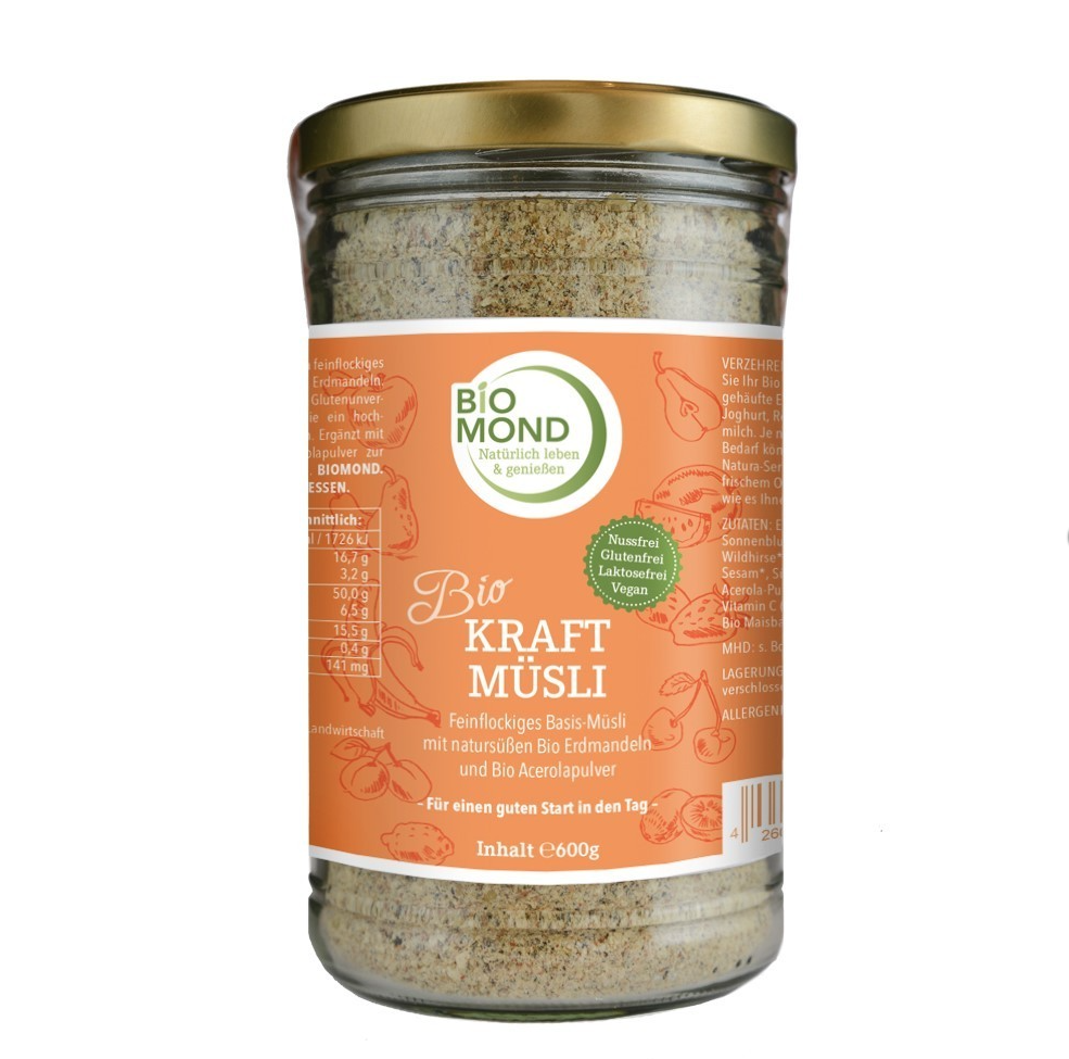 Biokraft-Müsli 600g, glutenfrei, nussfrei, ungesüßt, Vitamin-C, im Glas