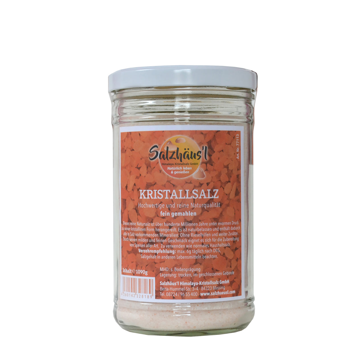 Kristallsalz feingemahlen 1090g, im Glas