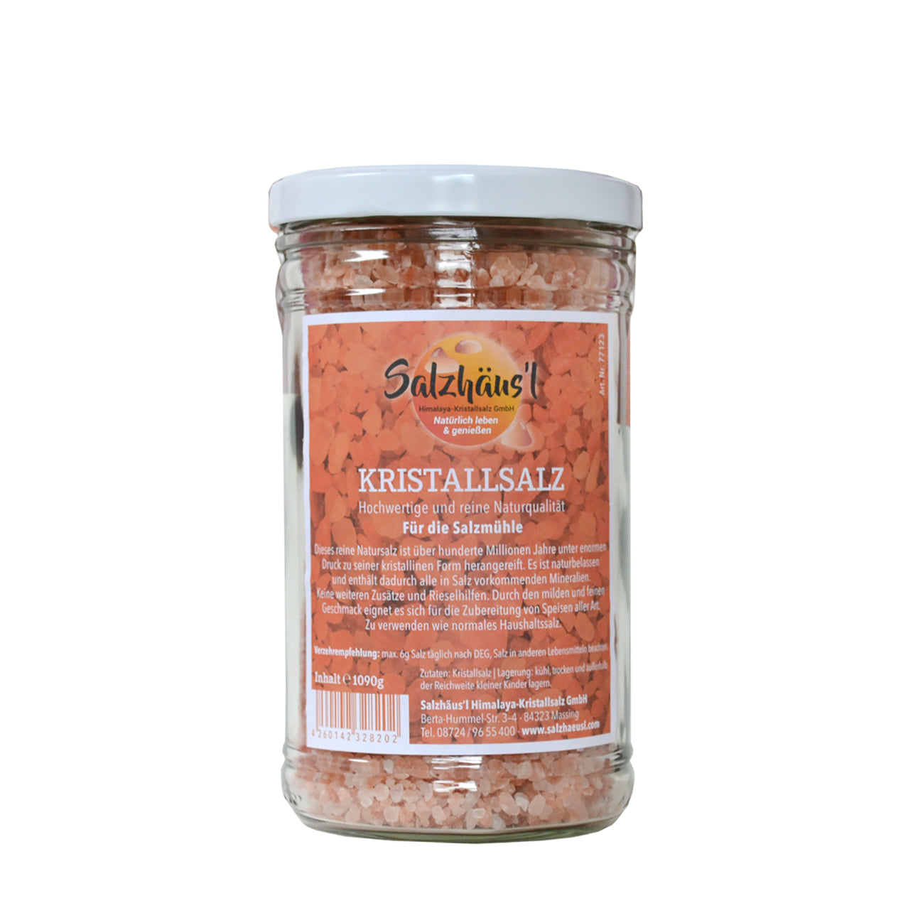 Kristallsalz 1090g, granuliert für die Mühle, im Glas
