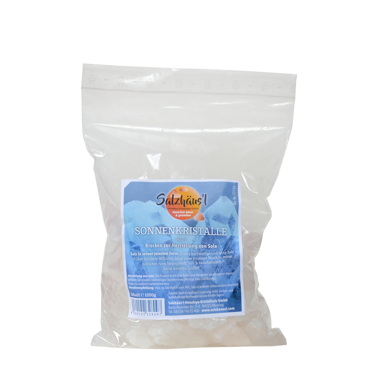 Sonnenkristall (Halit) 1kg, Brocken für die Sole, Nachfüllpack