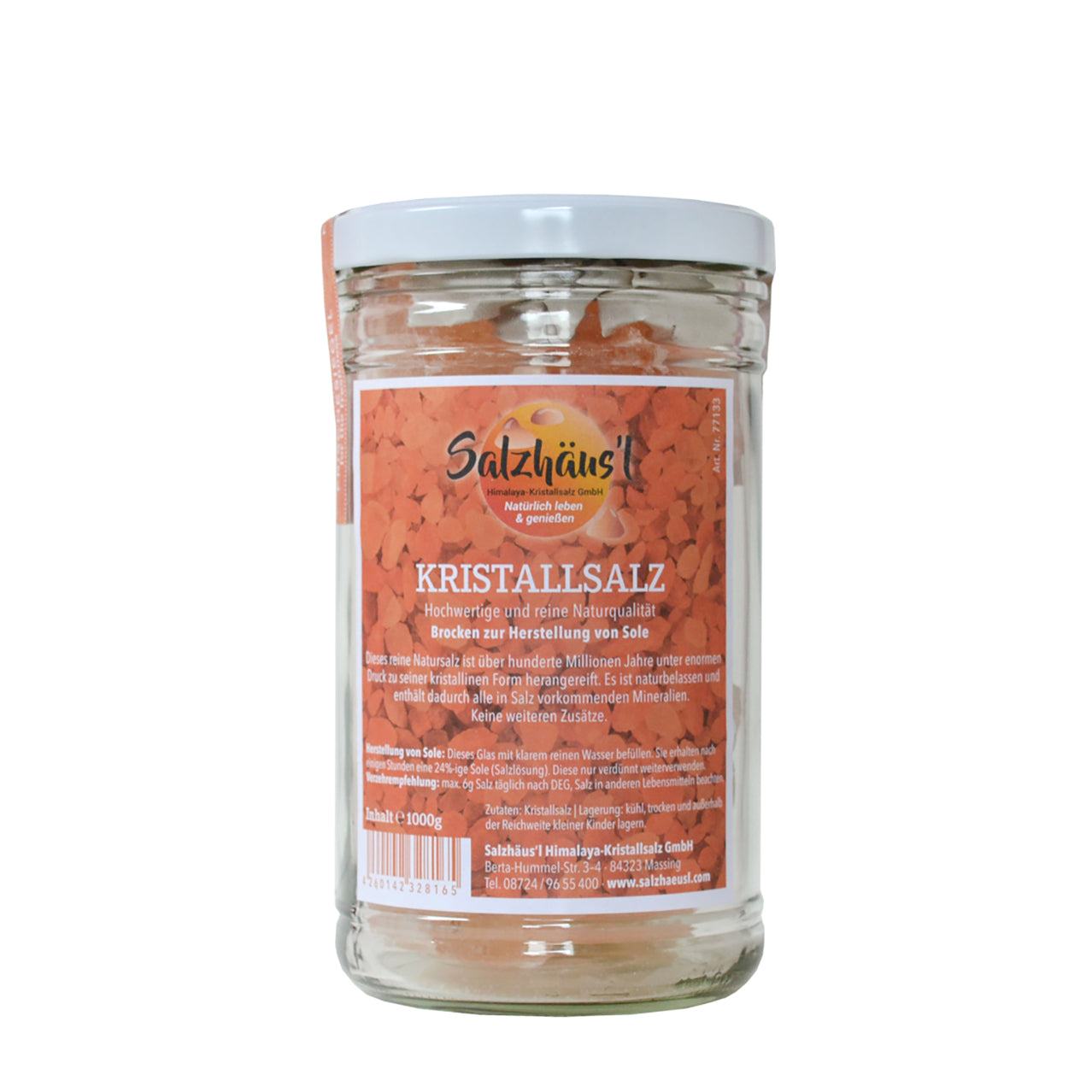 Kristallsalz 1kg, Brocken für die Sole, im Glas