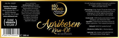 Bio Aprikosenkernöl 200ml, Hautöl 100% natürlich vegan