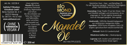 BIO Mandelöl 200ml, Hautöl  kaltgepresst, Naturkosmetik