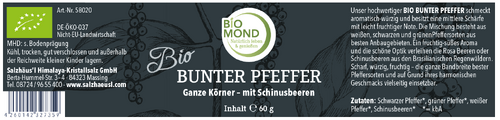 Bio Bunter Pfeffer in der Mühle 70g, ganze Körner