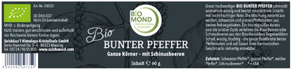 Bio Bunter Pfeffer in der Mühle 70g, ganze Körner