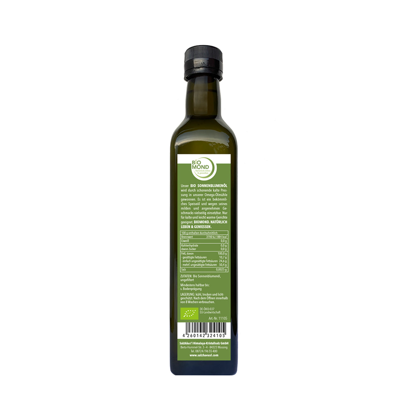 Bio-Sonnenblumenöl 500ml, nicht geröstet, ungefiltert