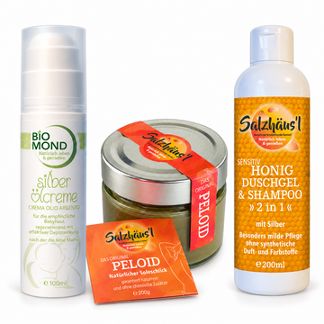 Naturpflege-Basis-Set: Bio-Silberölcreme 100 ml + Honig Duschgel 200 ml + Original Peloid 200 g