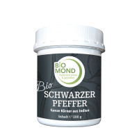 Bio Schwarzer Pfeffer ganze Körner, Piperin - 200 g / BIOMOND