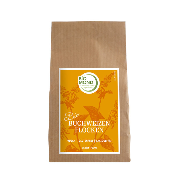 BIO Buchweizen-Flocken, glutenfrei, vegan, Rohkost - 500 g / BIOMOND