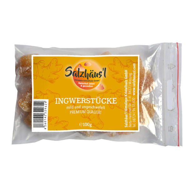 Ingwerstücke PREMIUM kandiert, ungeschwefelt - 100 g / SALZHÄUSL